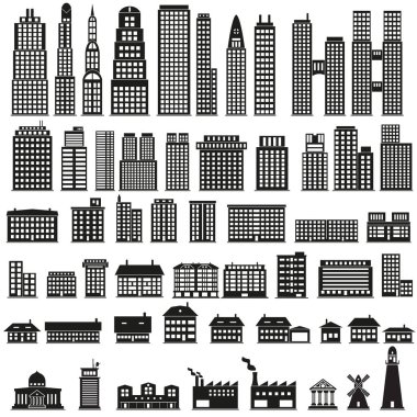 Binalar kümesi. Vektör Icon set.