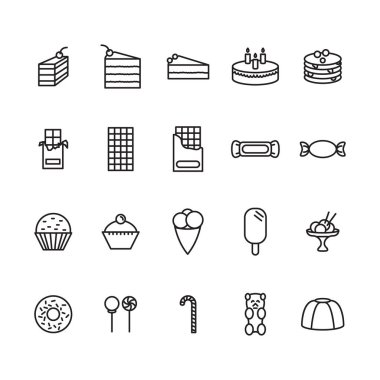 Tatlılar ince Icon set satır. Vektör.