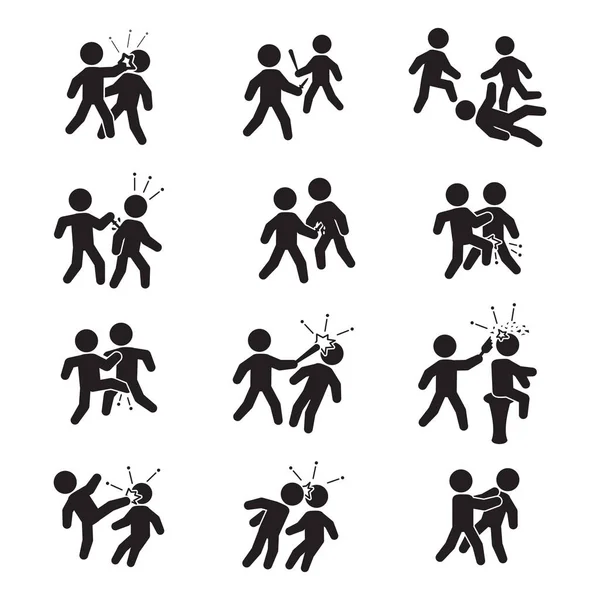 Violence Icon Set Vector Bar Fight Street Fight Others — Stock Vector