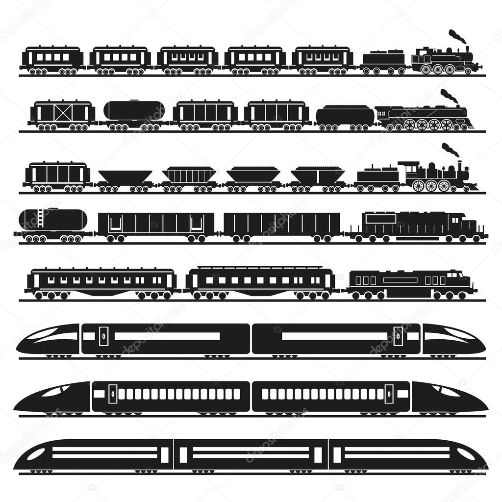 Set of trains. Vector set.