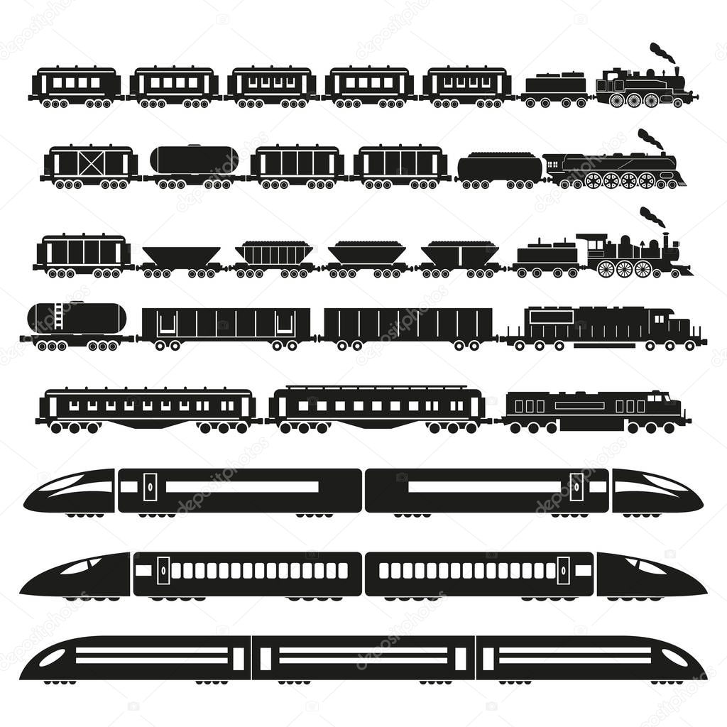 Set of trains. Vector set.