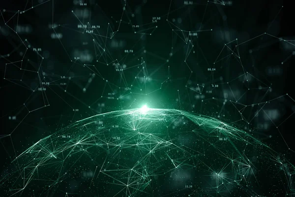 Küre numaraları ile ağ, uzay ve ışık parlama görüntüleyin. Seçici odak kullanılır. Resimde arka plan.