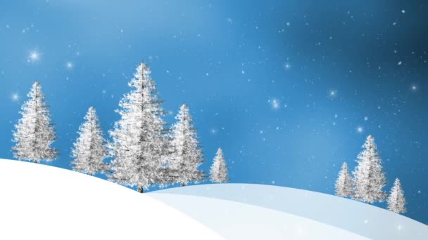 Зимний Пейзаж Падающим Снегом Деревьями — стоковое видео