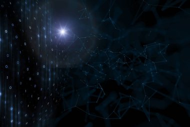 Evrendeki fütüristik bilgisayar siber ağ. Resimde arka plan. 