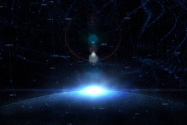 Çizgiler ve numaraları resimde arka plan ile sanatsal dijital siber küre