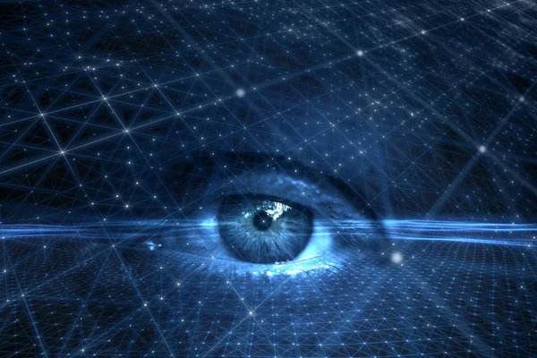 Abstrato Desfocado Olho Humano Futurista Computador Ciberespaço Rede Fundo — Fotografia de Stock