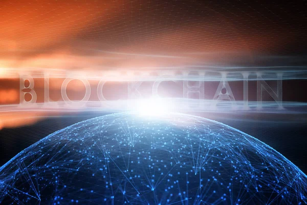 Futuristiska Blockchain Ord Abstrakt Cyberrymden Sphere Network Bakgrund Selektivt Fokus — Stockfoto