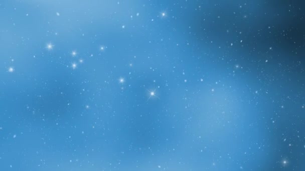 Cielo Blu Con Stelle Scintille Durante Nevicata Copiare Spazio Sfondo — Video Stock