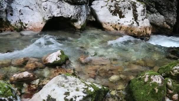 寒冷的山河与岩石在缓慢的运动 使用的小车滑块设备 — 图库视频影像