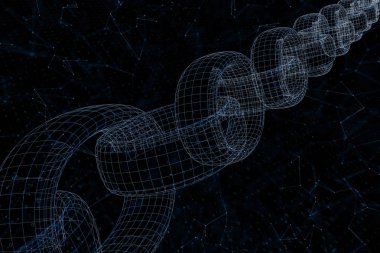 Sanatsal blockchain zinciri ile cryptocurrency ağ resimde arka plan üzerinde ikili sayılar