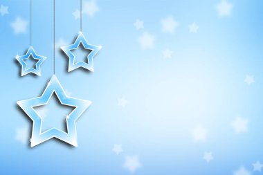 Güzel beyaz mavi renkli asılı yıldız parlak bokeh arka plan üzerinde