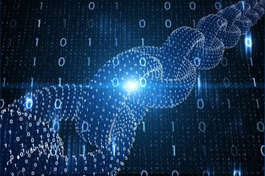 Fütüristik blockchain zinciri ile cryptocurrency ikili sayılar ağ üzerinde ikili sayılar