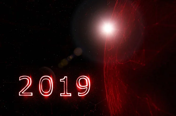 Red Conceptual Ciberespacio Color Rojo Universo Artístico Año 2019 Fondo — Foto de Stock