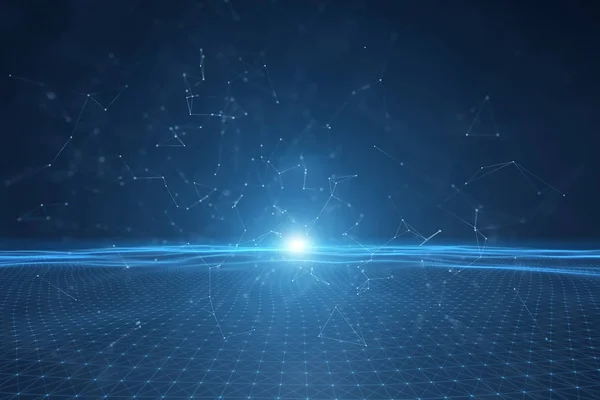 Soyut bilgisayar ağı bulanık çizgiler ve noktalar kopya alanı resimde arka plan net