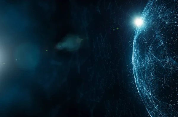 Soyut ağ siber dünya ile güneş ışığı yansıması kopya alanı resimde arka plan