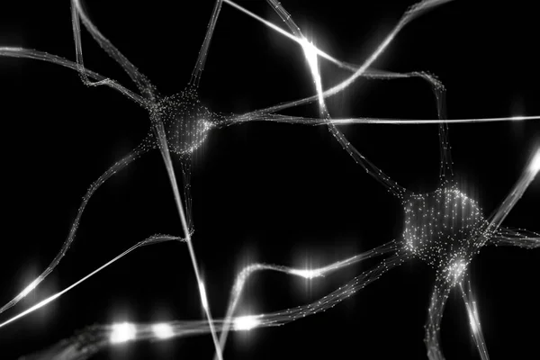 Neuronas Artísticas Color Plata Cerebro Sobre Fondo Negro — Foto de Stock