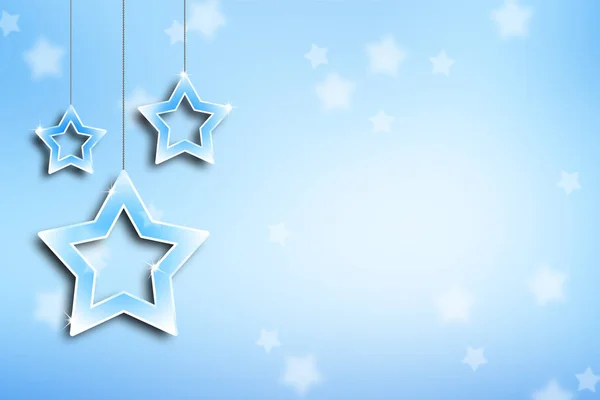 Beautiful White Blue Colored Hanging Stars Shiny Bokeh Background — Stock Photo, Image