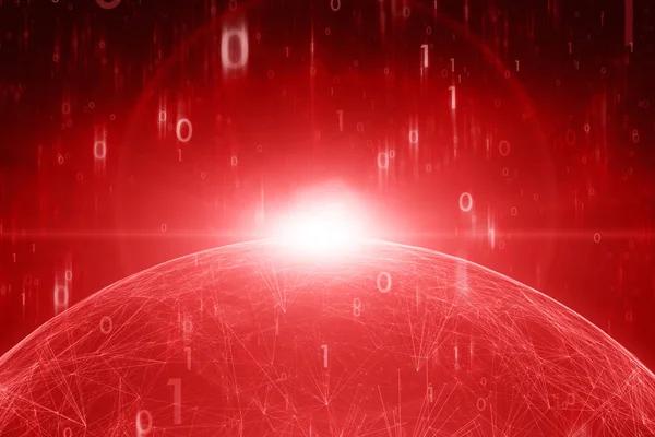 Czerwone Kulki Futurystyczny Komputera Sieci Liczb Binarnych Planety Błyszczący — Zdjęcie stockowe