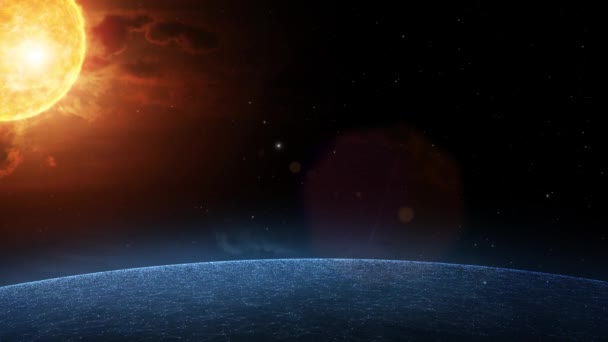 Sol Brillante Sistema Solar Con Planeta Oscuro — Vídeos de Stock