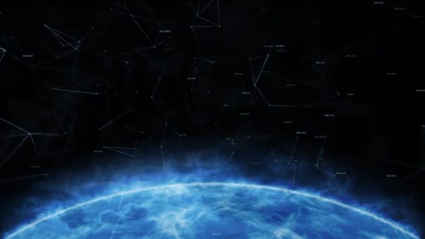 Kék Színű Absztrakt Cyberspace Gömb Vonalak Pontok Véletlen Számok Mozgó — Stock videók