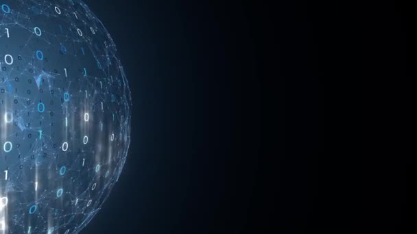 Futurisztikus Forgó Hálózati Gömb Bináris Számok Vonalak Pontok Mozgás Nézd — Stock videók