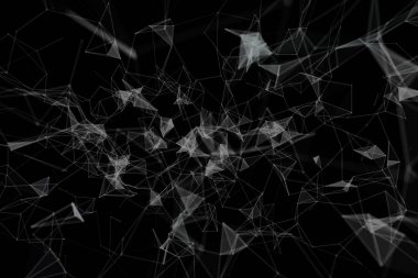 Gümüş renkli ağ çizgiler, noktalar ve siyah arka plan üzerinde üçgen şekiller. Seçici odak kullanılan.