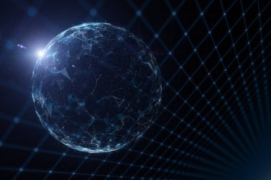 Dijital dünya futuristik ağ arka plan ile çizgiler ve noktalar illüstrasyon. 