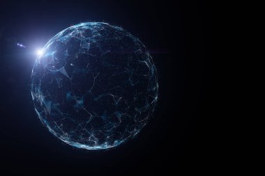 Fütüristik ağ dünya çizgiler, noktalar ve güneş ışığı illüstrasyon, uzaydan görüntülemek. 