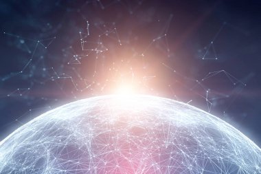 Fütüristik ağ veri küre ile çizgiler ve noktalar. Uzaydan görüntüleyin. Seçici odak kullanılan.