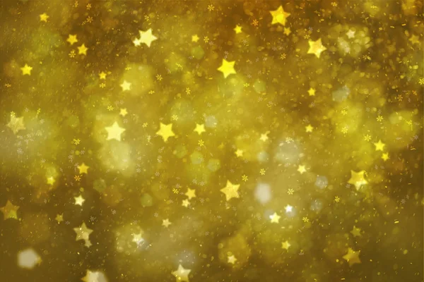 Blurry star and heart shapes, abstract Christmas and New Year Holidays copy space on shiny golden background.