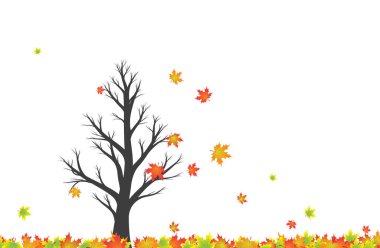 Sihirli renkli sonbahar sezonu rüzgarlı ağaç beyaz kopyalama alanı arka plan ile. İllüstrasyon.