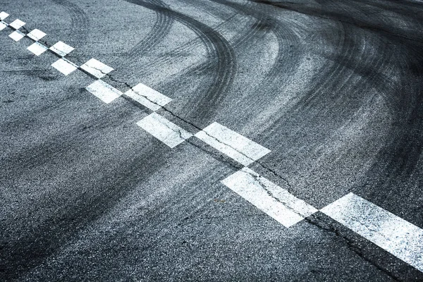 Start Finish Line Mark Asphalt Road Tires Tracks — Stock Photo, Image