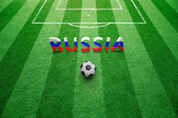 Rusia Letras Pintadas Con Bandera Rusa Campo Fútbol Con Textura — Foto de Stock