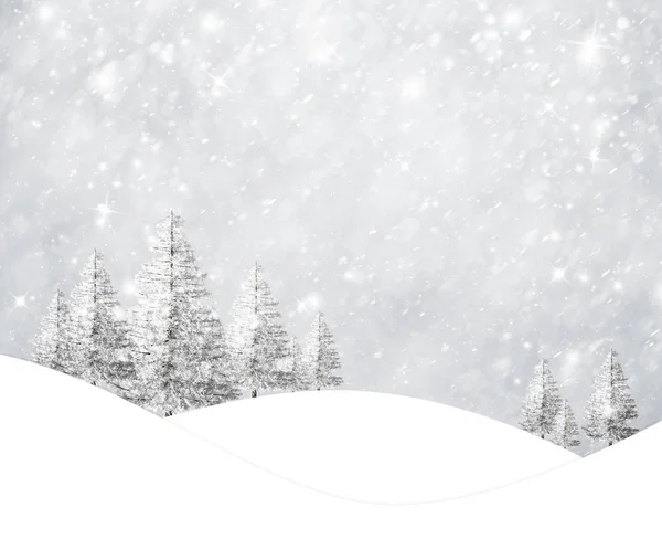 Winter Seizoen Landschap Met Bomen Heuvels Besneeuwde Hemel Kerstmis Nieuwjaar — Stockfoto