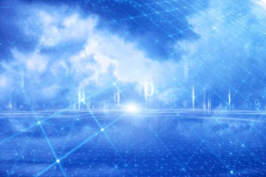 Parlak mavi renkli cennet dijital bilgisayar ağ net arka plan ile. 