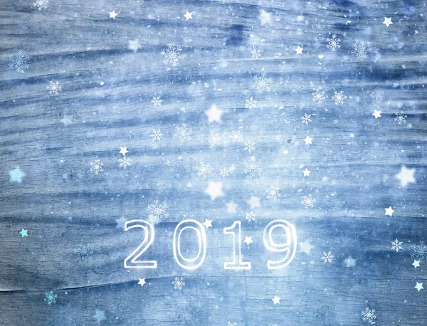 Feliz Año Nuevo 2019 Tarjeta Felicitación Sobre Fondo Madera — Foto de Stock