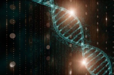 Sanatsal dna molekülünün fütüristik dijital illüstrasyon arka plan üzerinde.