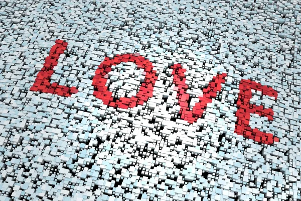 Palavra Amor Artístico Escrito Cubos Tamanhos Aleatórios Fundo Ilustração — Fotografia de Stock