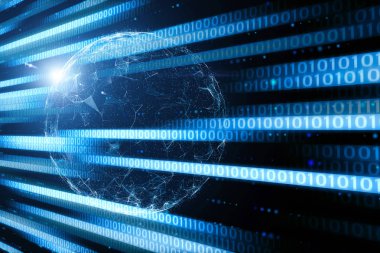 Bilgisayar ikili sayılar resimde arka plan ile soyut güneşli küre.