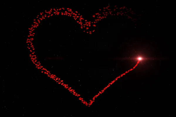 大群红色心脏小形状在一个大情人节天心脏的形状在黑色的例证背景 — 图库照片
