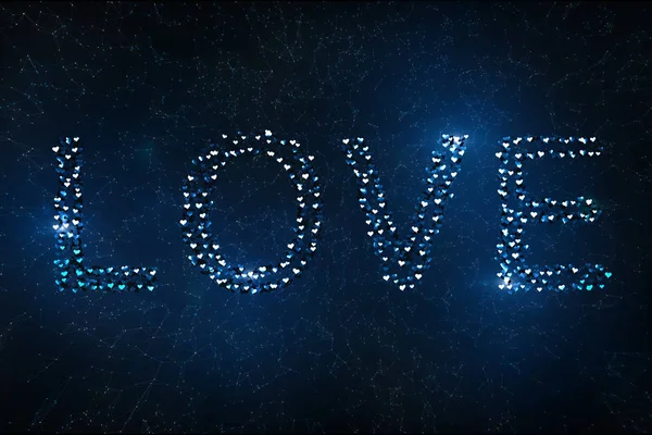 Het Woord Liefde Gespeld Met Blauwe Witte Hart Vormen Voor — Stockfoto