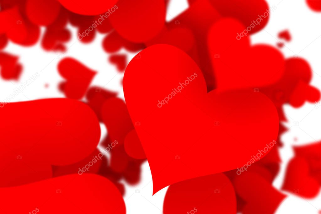 Magic blurry red color Valentine's Day Heart shapes illustration on white background. 