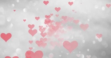     Soyut yumuşak kırmızı renkli kalpler uçan ile Sevgililer günü gümüş bokeh arka plan. 