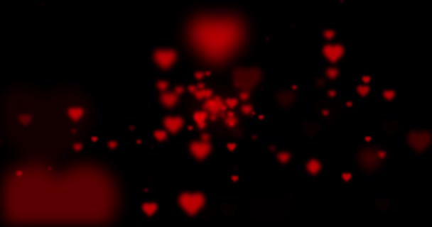 Abstract Blurred Red Colored Hearts Flying Black Background — Stock Video