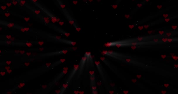 Abstract Red Colored Shiny Hearts Flying Rotating Black Background — Stock Video