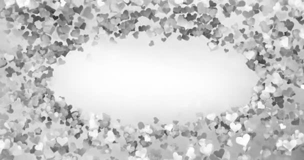 美丽的银色心在明亮的复制空间背景上飞翔 情人节 母亲节 结婚纪念日和生日贺卡 — 图库视频影像
