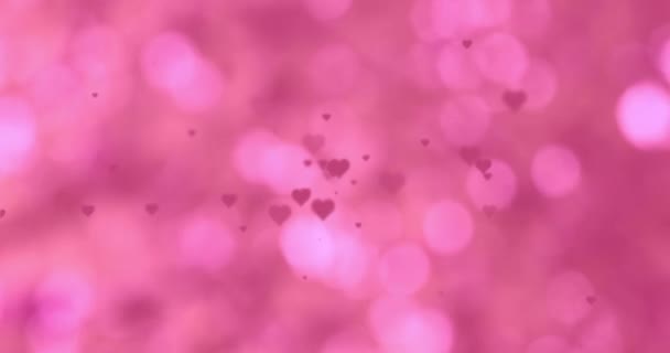 Hermosos Corazones Abstractos Color Rosa Volando Sobre Fondo Borroso Bokeh — Vídeo de stock