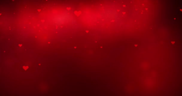 Абстрактні Червоні Кольорові Серця Літають Розмитому Червоному Чорному Тлі Боке — стокове відео