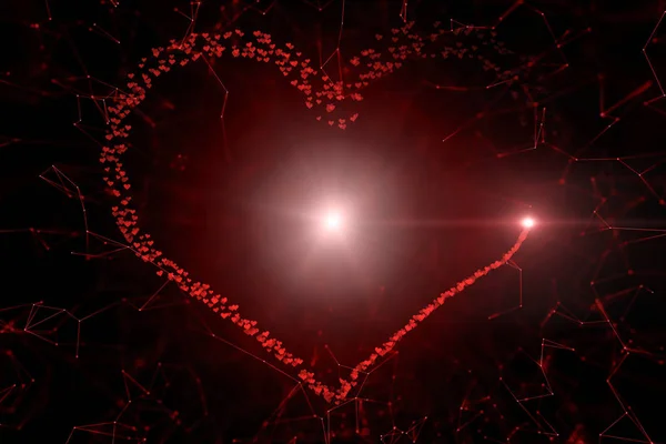 Vacker Röd Hjärta Form Med Flare Ljus Alla Hjärtans Dag — Stockfoto