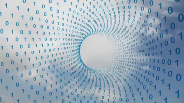 Художественные Цифровые Компьютерные Данные Путешествуют Туннелю Компьютерными Синими Бинарными Номерами — стоковое видео